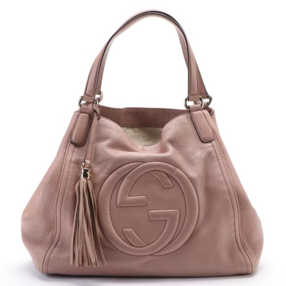 Authentic Gucci Pebbled Calfskin Medium Soho Shoulder Bag Camelia